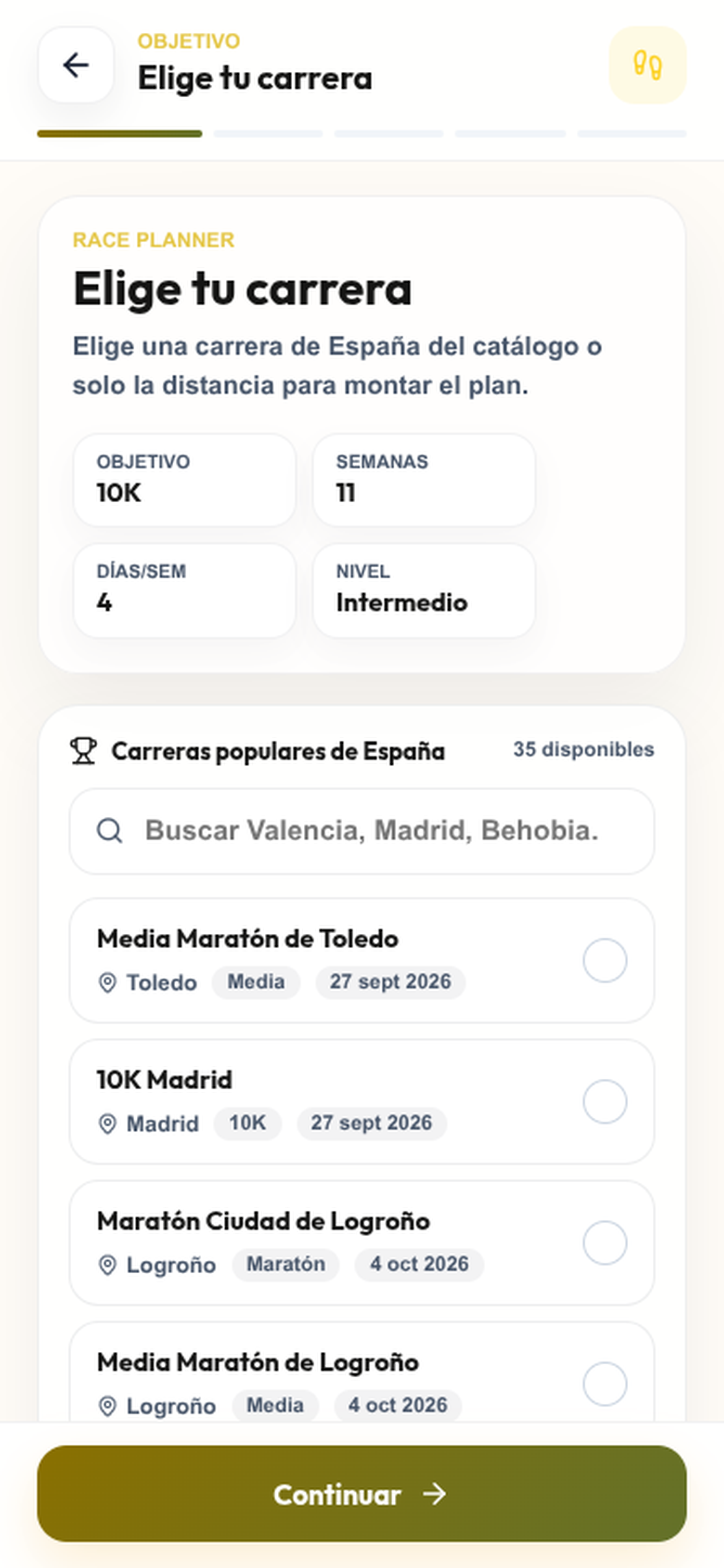Plan de carrera con citas de España en KiTraining